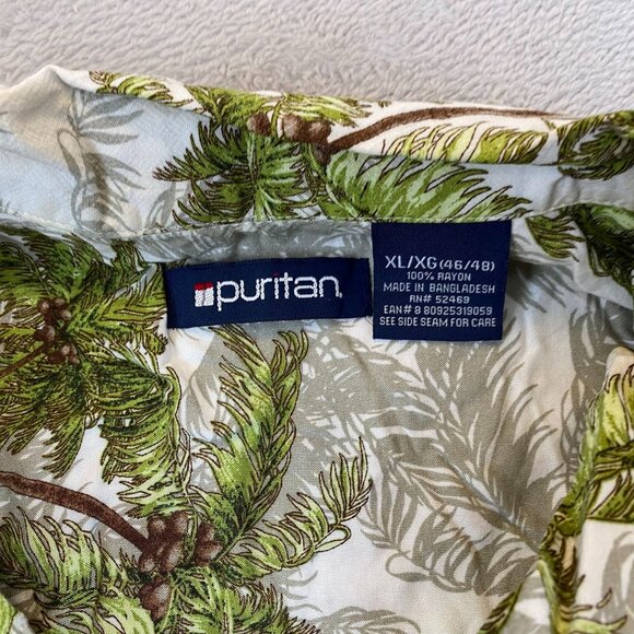 Puritan Mens Hawaiian Shirt XL Palm Tree Print Rayon Tropical Beachwear - Picture 4 of 7